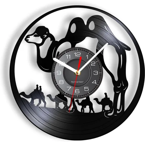 12 Inch-Wall Clock Camelcade Wall Clock Desert Animals Camels Vinyl Record Clock African Animals Camels Lined Up Wall Art Home Decor Wall Clock for