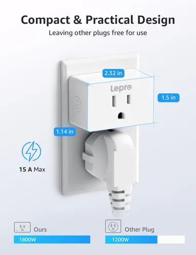 Vista 6 de Lepro P1 Smart Plug Mini 15A, enchufe de salida Wi-Fi para el hogar inteligente, compatible con Alexa y Google Assistant, control de aplicación