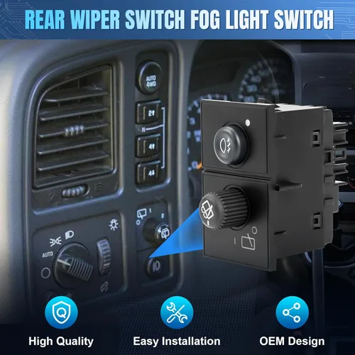 Vista 7 de LCWRGS Interruptor del limpiaparabrisas trasero, interruptor de luz antiniebla de repuesto para Chevy Suburban 1500/2500 2003-2006, Tahoe, GMC Yukon