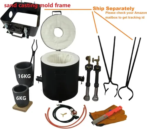 Vista 7 de Kit de horno de fundición de propano de gran capacidad de 35.3 lbs (35 libras) para fusión de metal con marco de molde de frasco de fundición