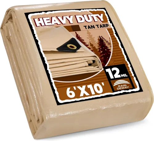 Vista 67 de RAINDEWAY Lonas de 4x8 pies, lona multiusos de poliéster a rayas de 12 mil, impermeable, con ojales y bordes reforzados, lonas rojas/blancas