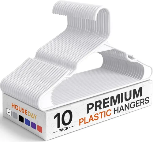 Vista 12 de HOUSE DAY Perchas de Plástico Premium Paquete de 10, Perchas para Ropa que Ahorran Espacio, Colgador Resistente para Abrigos - Organizadores