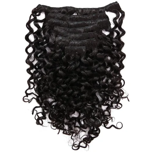 Vista 7 de Anrosa - Extensiones de cabello con clip de onda de agua, cabello humano natural negro 1B, extensiones de cabello rizado con doble trama y clip