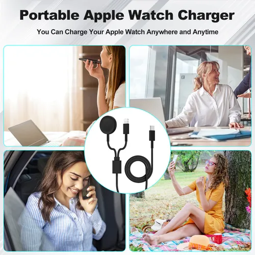 Vista 5 de Cable de carga USB C mejorado para Apple Watch, [certificado Apple MFi], cable de carga magnético para iWatch de 6 pies, cable de carga tipo C 2