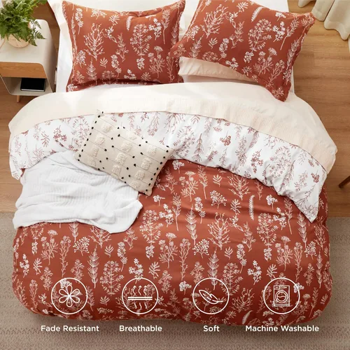 Vista 3 de Bedsure - Funda de edredón tamaño King – Juego de funda de edredón reversible terracota de 3 piezas con cierre de cremallera, juego de ropa de cama