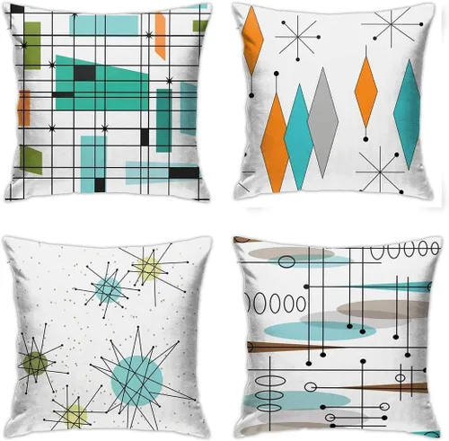 Vista 12 de juego de 4 fundas de almohada bohemias grises y azules de 20 x 20 pulgadas, fundas de almohada geométricas abstractas de estilo moderno de mediados