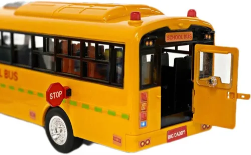 Vista 4 de Big Daddy Autobús escolar amarillo enorme con luces y puertas abiertas geniales, autobús escolar de juguete con sonidos y canciones para niñas
