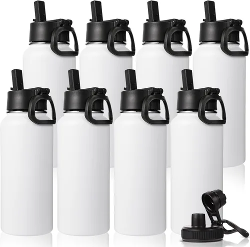 Vista 35 de Neihepal Botellas de agua aisladas de 32 onzas con 2 tapas (tapa con popote y boquilla), botella de agua de doble pared de acero inoxidable 18/8