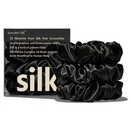 Vista 10 de Suncdelv Seda, coleteros de seda 100% para el cabello, lazos para el cabello de 22 momme para antiarrugas y roturas, accesorios naturales