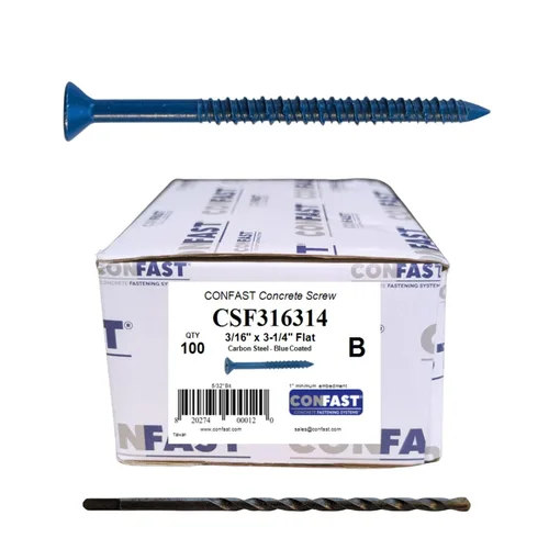 Vista 11 de CONFAST Anclaje de Tornillo de Concreto Phillips Plano Azul de 1/4 pulgadas x 1-3/4 pulgadas con Broca para Anclar a Mampostería, Bloque o Ladrillo