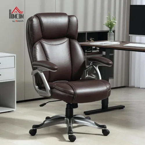 Vista 2 de HOMCOM Silla de oficina ejecutiva con función de inclinación, silla de escritorio de cuero PU con respaldo alto, silla giratoria para computadora