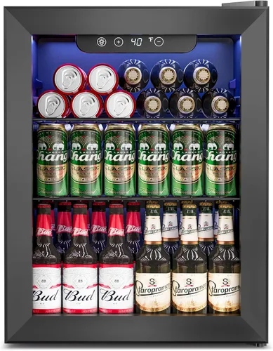 Feelfunn 1.7 pies cúbicos Refrigerador Pequeño para Bebidas con Puerta de Vidrio - Mini Nevera para 68 Latas de Refrescos, Cerveza o Vino - Pequeño
