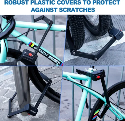 Vista 4 de Cerradura compacta plegable para bicicleta, resistente antirrobo, con 3 llaves y soporte, ligera para bicicleta de carretera, bicicleta de montaña