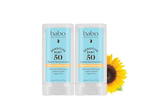 Babo Botanicals Sensitive Baby Mineral Sunscreen Stick SPF 50-70% Ingredientes Orgánicos Óxido de Zinc Certificado NSF & Made Safe Verificado por