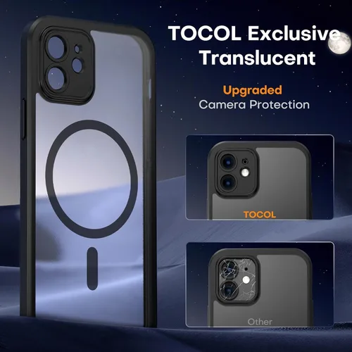 Vista 1160 de TOCOL Funda para iPhone 11, compatible con Magsafe, protección completa de cámara, imanes integrados, protección contra caídas, funda translúcida
