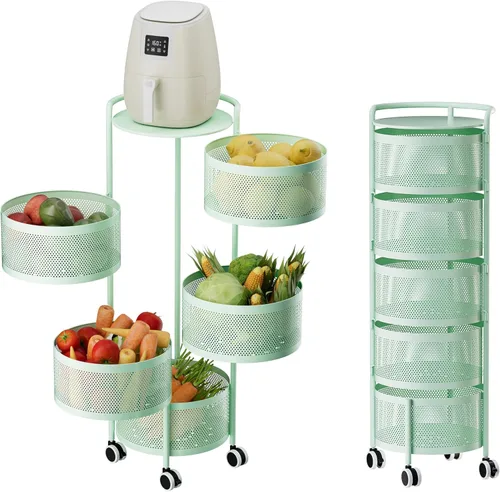 Vista 12 de JAQ Estantes de almacenamiento giratorios para cocina, multinivel, organizador de canastas extraíbles, con ruedas, para frutas, verduras, 3