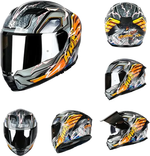 Vista 3 de HAX Force - Casco aerodinámico de cara completa que brilla en la oscuridad para bicicletas de calle y eléctricas, certificado DOT y ECE, doble