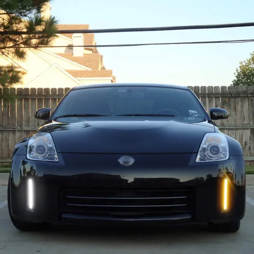 Vista 6 de GTINTHEBOX Parachoques delantero LED Switchback luces de circulación diurna ámbar/blanco con kit de lámpara de señal de giro para Nissan 350z LCI