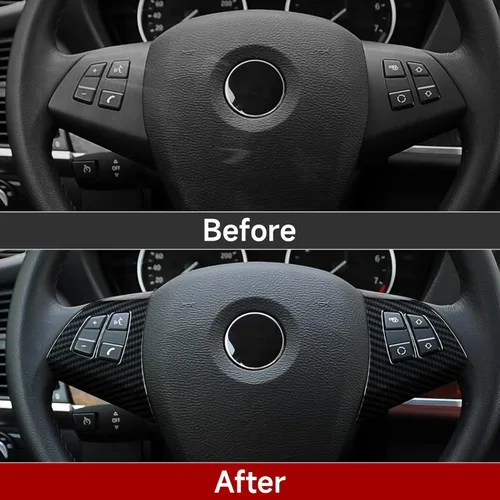 Vista 4 de Compatible con BMW X5 E70 2007 2008 2009 2010 2011 2012 2013 Accesorios Cubierta de volante de automóvil estilo carbono ABS calcomanía X6 E71