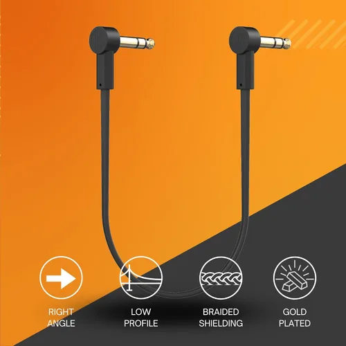Vista 2 de Rock Stock Cable TRS estéreo en ángulo recto de 1/4 – Cable de conexión TRS plano ultrafino de 4 pulgadas, perfil bajo, chapado en oro, blindaje
