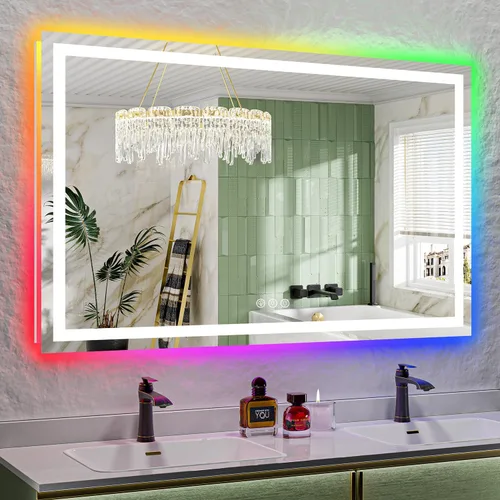 Vista 9 de Espejo de baño LED de 20 x 30 pulgadas con luces delanteras y retroiluminadas, espejo de tocador iluminado para pared de baño con 3
