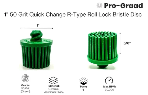 Vista 2 de Paquete de 5 discos de cerdas abrasivas de óxido de aluminio y cerámica con bloqueo de rollo de cambio rápido, compatible con soportes Roloc, 5