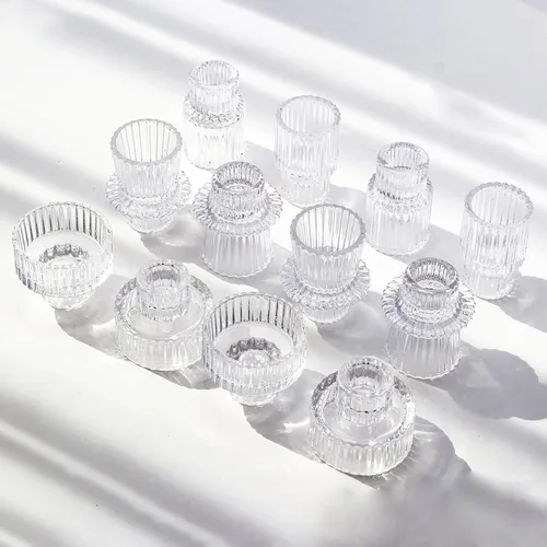 Vista 11 de Portavelas Marrones 6 Piezas para Velas de Té, Juego de Portavelas Cónicos de Vidrio Acanalado, Centros de Mesa para Acción de Gracias, Navidad