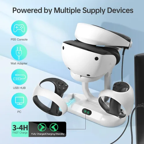 Vista 2 de TATAVR Controller Charging Dock for PS5 VR2, PSVR 2 Controller Charging Station with VR Gaming Headset with USB-C Port and A Micro-USB Cable for PS5