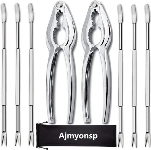 Vista 7 de Juego de 8 herramientas para mariscos, galletas de cangrejo, nueces, galletas y púas, 4 tenedores de patas de cangrejo, 2 galletas de langostas