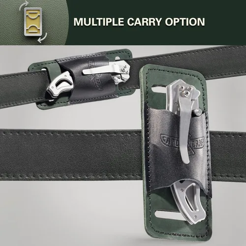 Vista 4 de Funda de cuero para cuchillo para cinturón, funda plegable y de bolsillo, soporte horizontal para cuchillos, bolsa pequeña, organizador oculto EDC