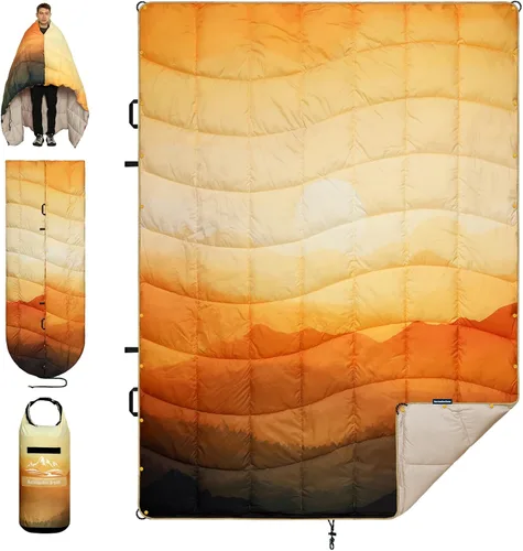 Vista 17 de Manta de campamento, manta acolchada plegable de plumón alternativo, ligera, resistente al viento, resistente al agua para exteriores, senderismo
