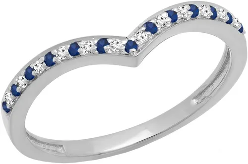 Dazzlingrock Collection Anillo de Chevron de boda de diamantes blancos y piedras preciosas redondas para mujeres en oro