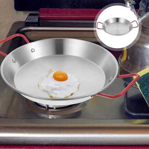 Vista 5 de Paella de acero inoxidable 7.9 in Corea fideos Ramen Olla con asa de fondo plano Sartén para freír olla caliente Olla de pasta olla instantánea