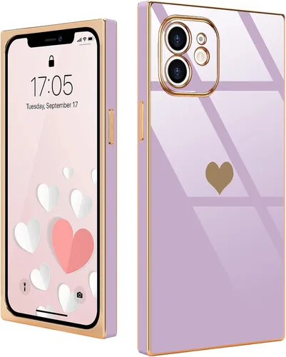 Vista 75 de Funda compatible con iPhone 11, rectangular, bonita carcasa dorada chapada en oro, de lujo, con corazón de amor, para mujeres y niñas, a prueba
