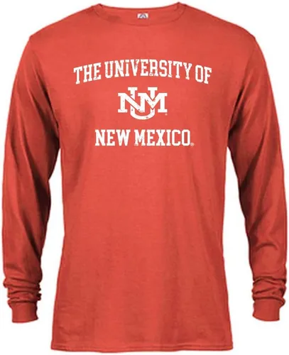 Sport Your Gear Camiseta de manga larga con licencia oficial, estilo retro y envejecido para fanáticos universitarios UNM Red Heather