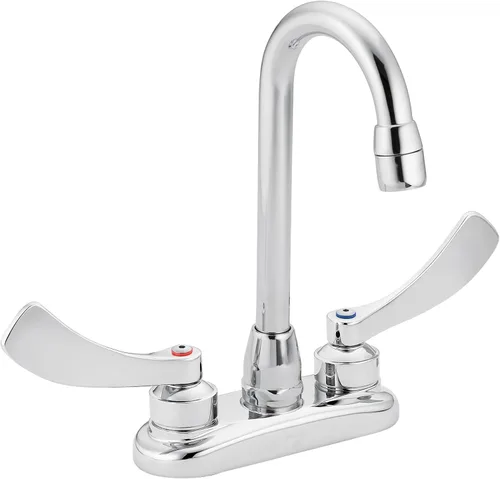 Moen 8278SM - Grifo comercial M-Dura de 4 pulgadas para barra central/despensa con asas de muñeca lisas de 4 pulgadas y alcance de boquilla de 3 5/8