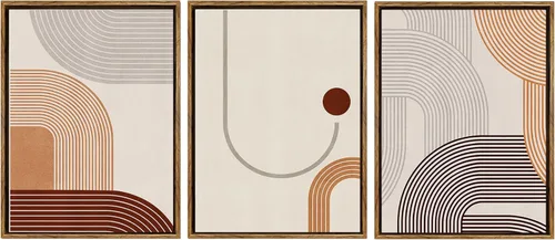 PicturePerfect Decor Arte de pared minimalista con marco bohemio, decoración de pared de línea geométrica neutra, arte de pared abstracto