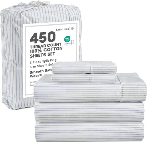 Vista 63 de LANE LINEN - Sábanas tamaño Queen, 450 hilos, 100% algodón, de satén, sábanas refrescantes, suaves y transpirables, con bolsillo profundo, 4 piezas