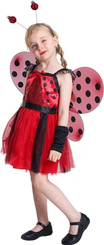 Vista 4 de IKALI Disfraz de mariquita de bailarina con alas de escarabajo y disfraz de mariquita