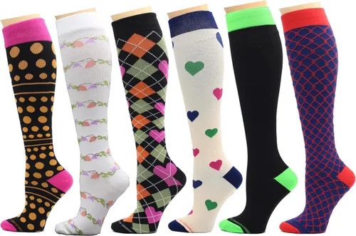 Vista 14 de 6 pares de calcetines de compresión de algodón peinado de 8-15 mmHg con soporte graduado hasta la rodilla para mujer