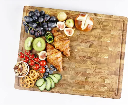 Vista 7 de YOUSUNLONG Tabla de cortar grande de 20 x 16 pulgadas para cocina, tabla de cortar de madera de teca sostenible de 1.5 pulgadas de grosor con ranura