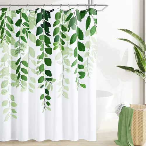Vista 14 de BOODII Cortinas de ducha negras de 36 x 72 pulgadas, cortina de ducha de eucalipto de primavera para baño, cortina de baño con textura de flameado