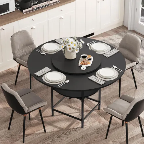 Vista 11 de MAHANCRIS Mesa de comedor redonda para 4, mesa de comedor con estante de almacenamiento, mesa de comedor de 47.2 pulgadas, mesas circulares, mesas