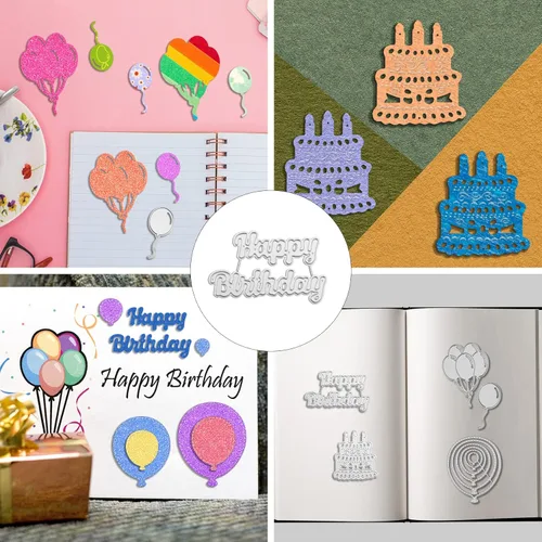 Vista 5 de Die Cuts for Card Making 5 Pieces, Metal Stencils Cutting Dies for Card Making DIY Happy Birthday Balloons Cake, Scrapbooking Embossing Album Card