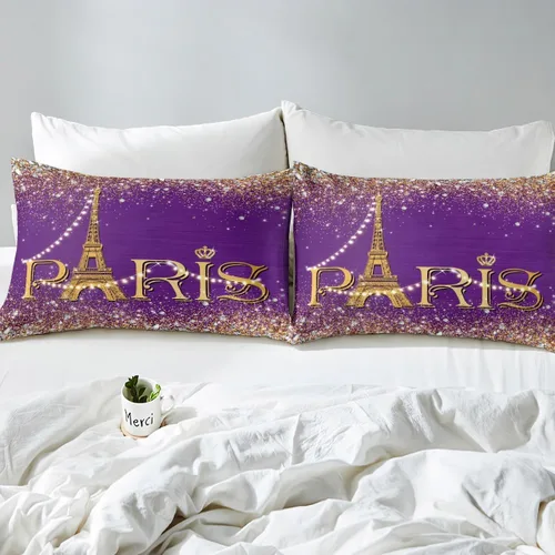Vista 93 de Erosebridal Juego de ropa de cama de París para niñas y adolescentes, funda de edredón de la Torre Eiffel, tamaño Queen, funda de edredón