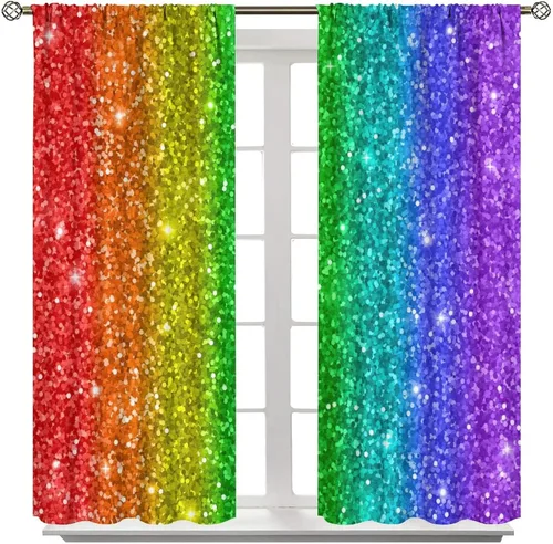 Vista 444 de Cortinas opacas abstractas de arco iris, pintura de color arcoíris con gotas, diseño gráfico creativo con bolsillo para barra, para sala de estar