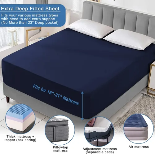 Vista 2 de Bedecor Sábana bajera ajustable King de bolsillo extra profundo para parte superior acolchada y colchón grueso (18-21 pulgadas), se mantiene en su