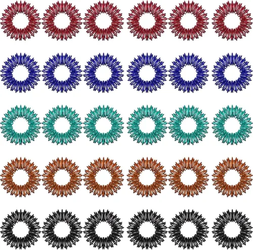 Blulu Juego de 50 anillos de acupresión para aliviar la ansiedad, con pinchos, para adolescentes, adultos, reductor de estrés silencioso y azul