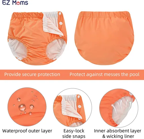 Vista 3 de EZ Moms Baby Swim Essentials Bundle - 2 Pack Swim Diapers Size 3 and 2 Pack Toddler Arm Floaties (30150 LBS) Set, Reusable Swimming Diaper with