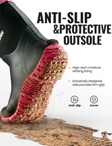 Vista 5 de TIDEWE Botas de goma para mujer con vástago de acero, neopreno de 0.236 pulgadas (0.236 in), impermeables, aisladas, botas de lluvia a media